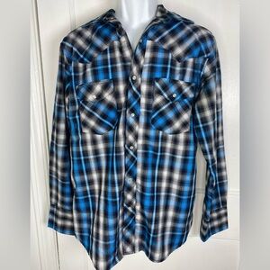 Wrangler Blue and Black Checkered Casual Shirt